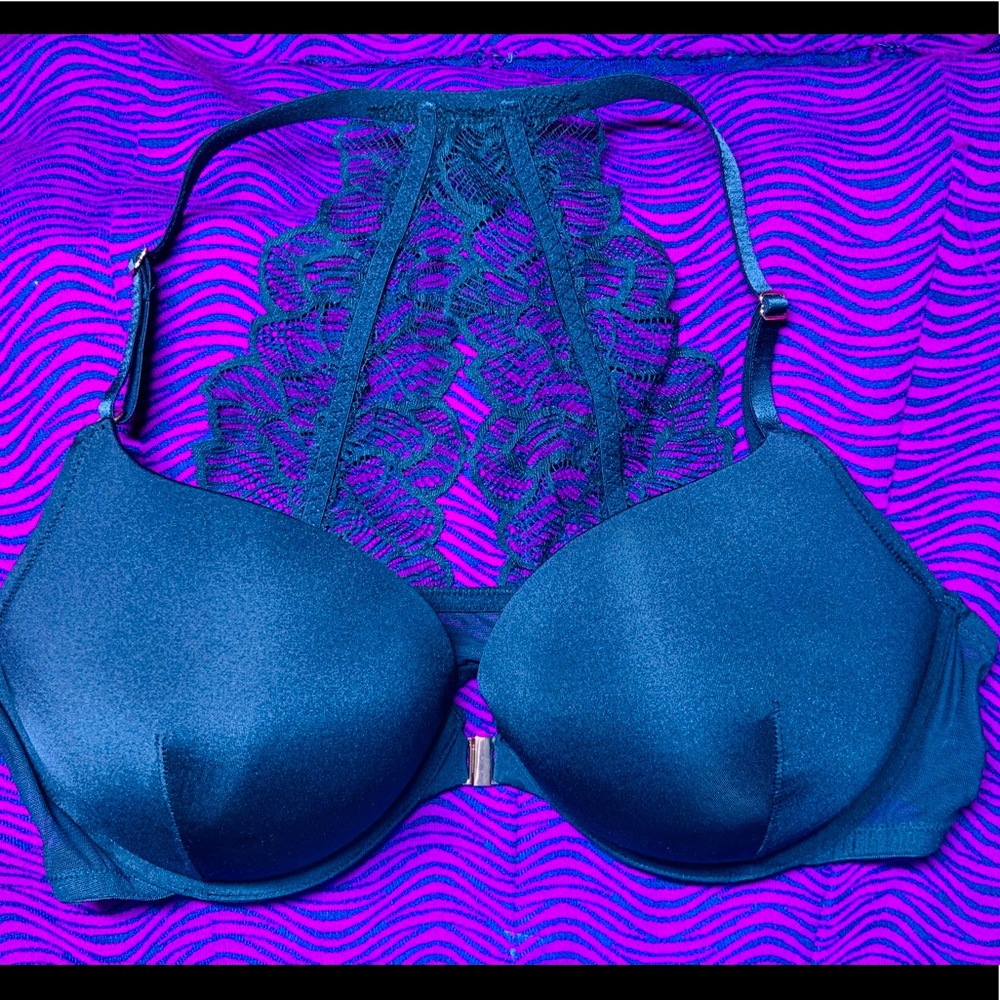 Adore Me Black Lace Racerback Front Closure Bra